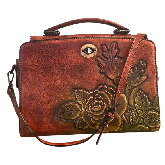 Handbags - Vintage Inspired Large Purse Satchel Handbag Brown Floral Hippie Boho Brown Rose